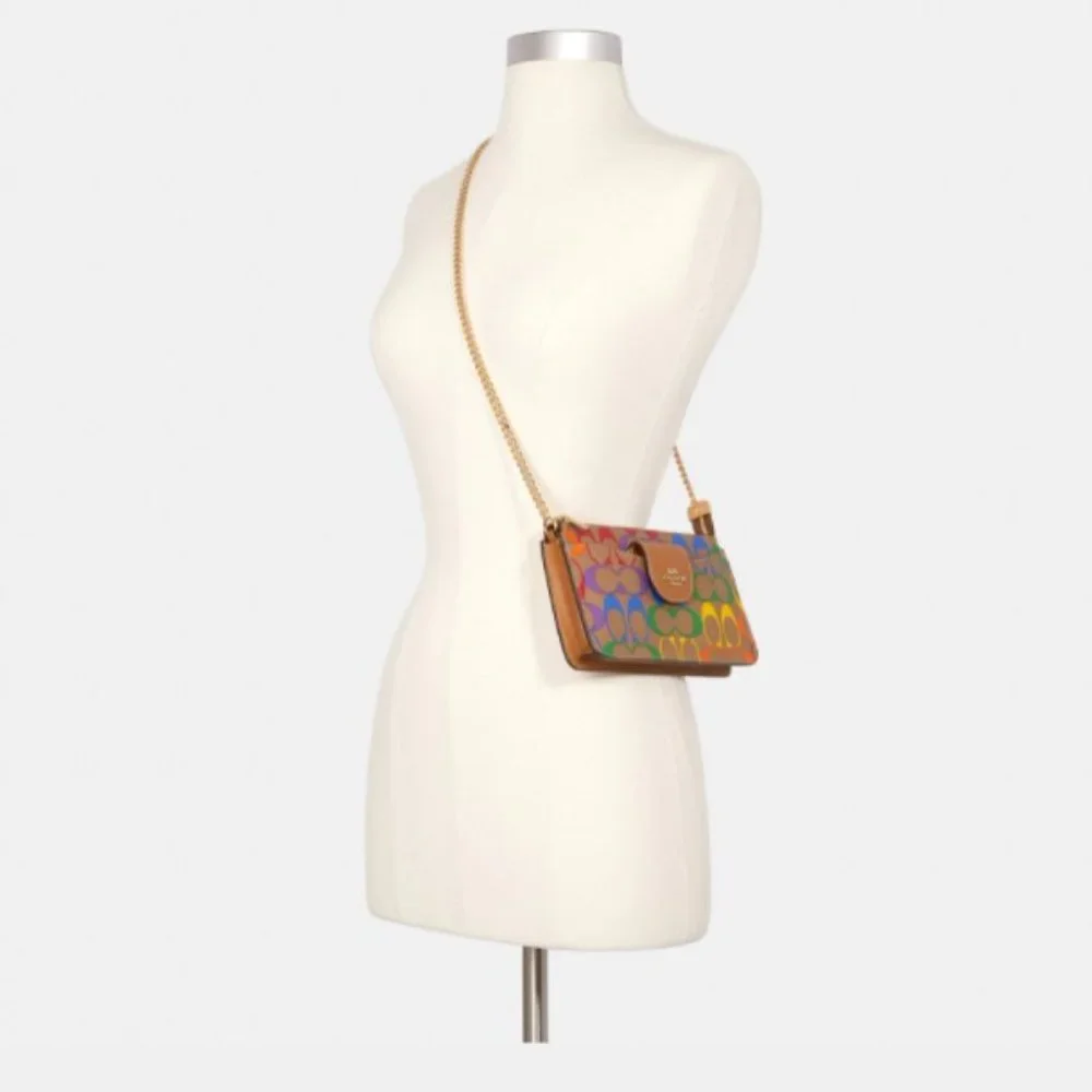 Coach Poppy Crossbody In Rainbow Signature Canvas Textile Leather Double purse - Picture 11 of 11